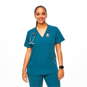Figs Casma Scrub Top Caribbean Blue XS Like New